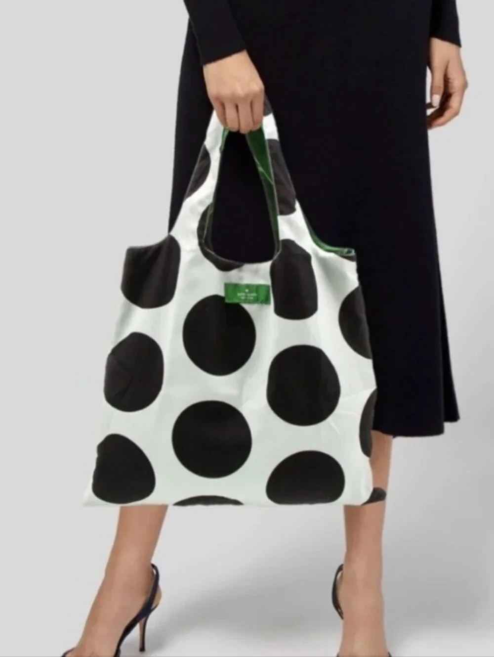NEW Kate Spade Reusable Black & White Polka Dot Tote Bag